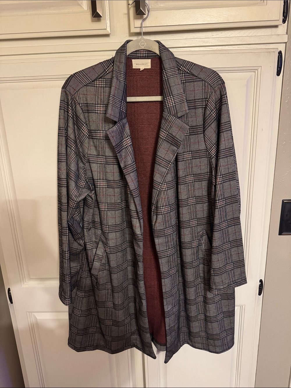 MELLODAY Grey Plaid Open-Front Blazer Coat